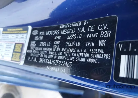 2018 Kia Forte Lx from USA, damaged, VIN 3KPFK4A76JE272486